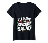 Womens I'll Have The Seizure Salad Epilepsy Puns Awareness - V-Neck T-Shirt