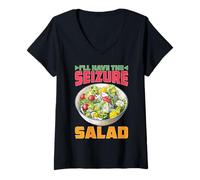 Womens I'll Have The Seizure Salad Epilepsy Puns Awareness V-Neck T-Shirt