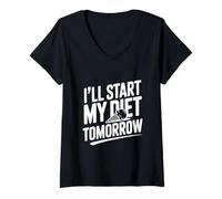Womens I'll Start My Diet Tomorrow Funny Foodie Humor V-Neck T-Shirt