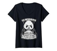 Women's I'll Wear Black Until They Make Up A Darker Color Panda Bear V-Neck T-Shirt