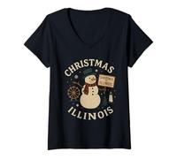 Womens Illinois Snowman Shirt Christmas Ferris Lighthouse SignI V-Neck T-Shirt