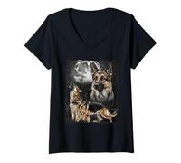 Women's Illustration German Shepherd Dog Owner Lover V-Neck T-Shirt
