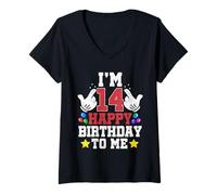 Women's I'm 14 Happy Birthday to Me Funny 14th Birthday Boy Bday V-Neck T-Shirt