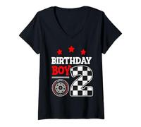 Womens I'm 2 Years Old 2nd Birthday Gifting Idea Race Car Track V-Neck T-Shirt