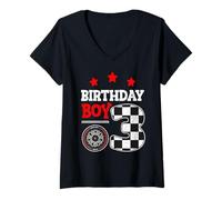 Womens I'm 3 Years Old 3rd Birthday Gifting Idea Race Car Track V-Neck T-Shirt