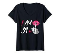 Womens I'm 39 plus 1 middle finger Skull funny 40th birthday V-Neck T-Shirt