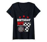Womens I'm 7 Years Old 7th Birthday Gifting Idea Race Car Track V-Neck T-Shirt