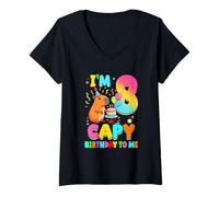 Womens I'm 8 Years Old Capy Birthday to Me 8Th Birthday Capybara V-Neck T-Shirt