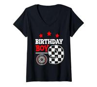 Womens I'm 9 Years Old 9th Birthday Gifting Idea Race Car Track V-Neck T-Shirt