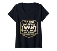 Women's I'm A Biker I Do What I Want with My Wife's Permission Funny V-Neck T-Shirt