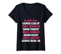 Womens I'm A Cancer Kicking Pink Wearing Breast Cancer Awareness V-Neck T-Shirt