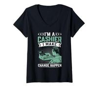 Womens I'm A Cashier I Make Change Happen V-Neck T-Shirt