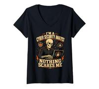 Women's I'm a Cyber Security Analyst Nothing Scares Me Halloween V-Neck T-Shirt