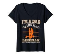 Women's I'm A Dad and A Lineman Father Cable Worker Electrician V-Neck T-Shirt