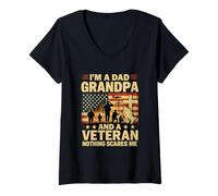 Womens I'm A Dad Gramdpa Veteran Papa Father's Day Pray Christ V-Neck T-Shirt