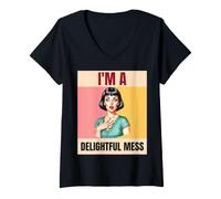 Women's I'm A Delightful Mess Funny Retro Pop Art V-Neck T-Shirt