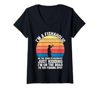 Womens I'm A Fishaholic On The Road To Recovery Just Kidding I'm On V-Neck T-Shirt