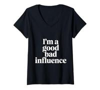 Women's I'm A Good Bad Influence Energy Mischief |- V-Neck T-Shirt