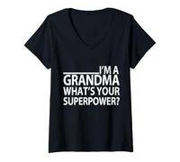 Women's I'm a Grandma What's Your Superpower Funny Grandma V-Neck T-Shirt