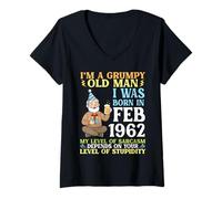 Women's I'm A Grummy Old Man was Born in February 1962 64 Years Old V-Neck T-Shirt