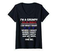 Women's I'm a Grumpy Old man Except I Have to Ask My Wife a Second V-Neck T-Shirt