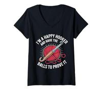 Womens I'm A Happy Hooker and Have The Balls to Prove It - V-Neck T-Shirt