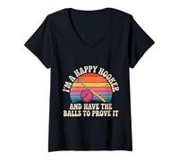 Womens I'm A Happy Hooker and Have The Balls to Prove It V-Neck T-Shirt