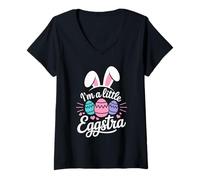Women's I'm A Little Eggstra Funny Easter Bunny Eggs Pun V-Neck T-Shirt