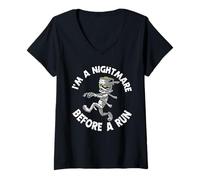 Womens I'm A Nightmare Before A Run Funny Mummy Running Halloween V-Neck T-Shirt