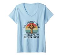 Women's I'm a Project that Keeps Jesus Busy Christian New Believer V-Neck T-Shirt