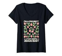 Women's I'm a Project that Keeps Jesus Busy Christian New Believer V-Neck T-Shirt