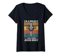 Women's I'm a Project that Keeps Jesus Busy Christian New Believer V-Neck T-Shirt