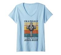 Women's I'm a Project that Keeps Jesus Busy Christian New Believer V-Neck T-Shirt