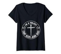 Women's I'm A Project that Keeps Jesus Busy Funny Christian Humor V-Neck T-Shirt