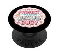 Womens I'm A Project That Keeps Jesus Busy Funny Christian PopSockets Adhesive PopGrip