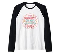 Womens I'm A Project that Keeps Jesus Busy Funny Christian Raglan Baseball Tee