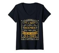 Womens I'm A Proud Boomer Ask Me About Old Times Boomer Vintage V-Neck T-Shirt