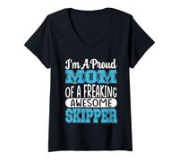 Womens I'm a Proud Mom of A Freaking Awesome Skipper Sailing Sailor V-Neck T-Shirt