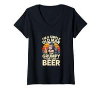 Women's Im A Simple Old Man I Am Grumpy and I Like Beer Gorilla V-Neck T-Shirt