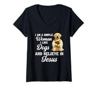 Womens I'm A Simple Woman I Like Dogs and Believe in Jesus Labrador V-Neck T-Shirt