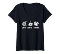 Womens I'm A Simple Woman Yarn Coffee Paw Print V-Neck T-Shirt