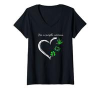Womens I'm A Simples Woman Loves Weed Coffee And Dog V-Neck T-Shirt