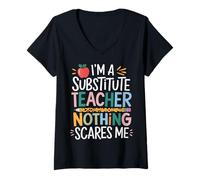 Women's I'm A Substitute Teacher Nothing Scares Me Teacher's Aide V-Neck T-Shirt
