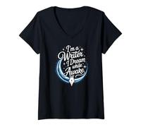 Women's Im A Writer I Dream While Awake Writing Quote V-Neck T-Shirt