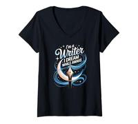 Women's Im A Writer I Dream While Awake Writing Quote V-Neck T-Shirt