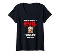 Womens I'm Actually Evil People Just Think I'm Joking Baby Sloth V-Neck T-Shirt
