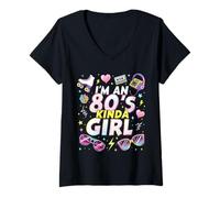 Womens I'm An 80's Kinda Girl Old School Party Time Artwork V-Neck T-Shirt