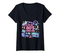 Womens I'm An 80's Kinda Girl Sweet Old School Time Graphic V-Neck T-Shirt