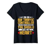 Women's I'm an Air Traffic Controller ATC You Should See My Heart V-Neck T-Shirt