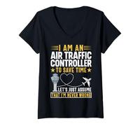 Women's I'm an Air Traffic Controller to Save Time Flight Controller V-Neck T-Shirt